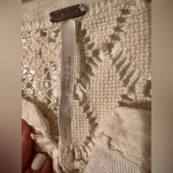 FREE PEOPLE Small 100% Cotton Romantic Long Sleeve Vanilla T Lace Crochet Sheer - Picture 7 of 11